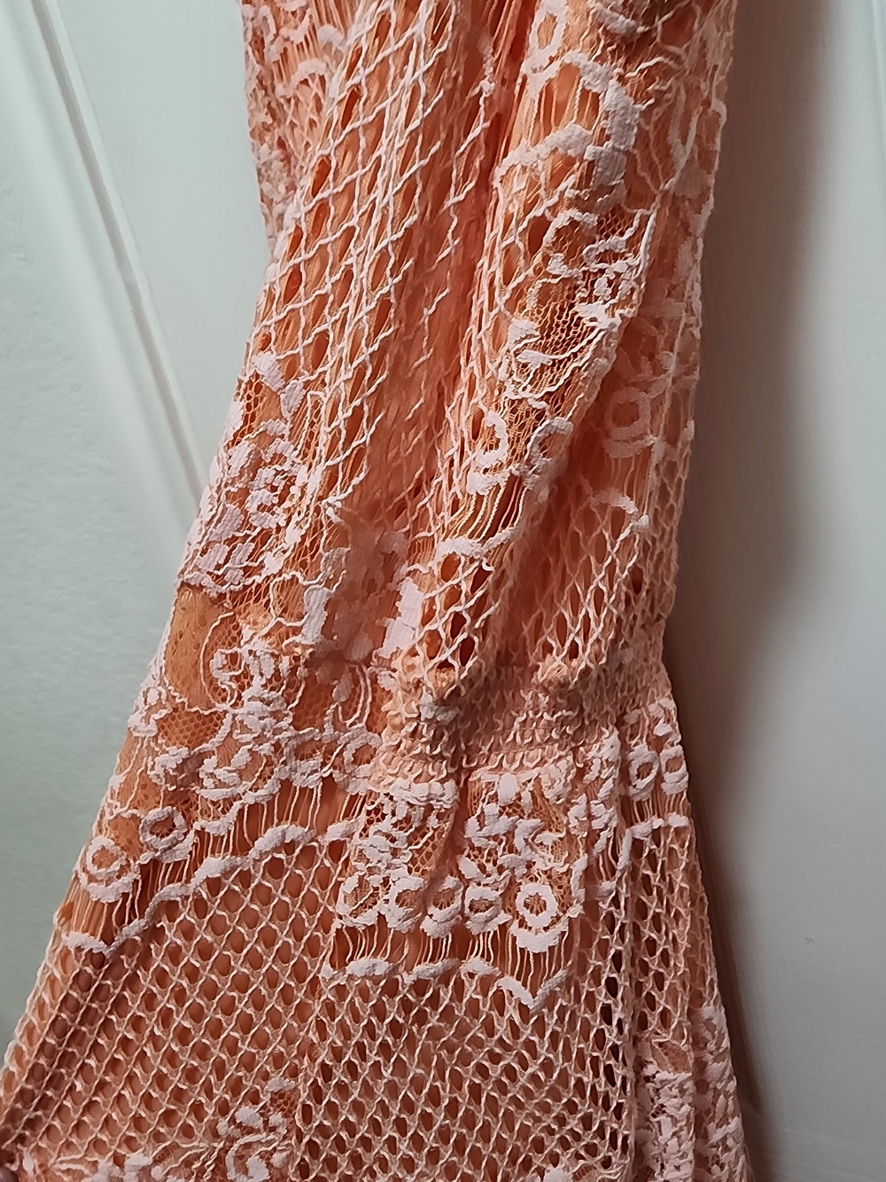 Reba Peach Lace Overlay Maxi Dress Size Medium Boho Sleeveless - Picture 11 of 12